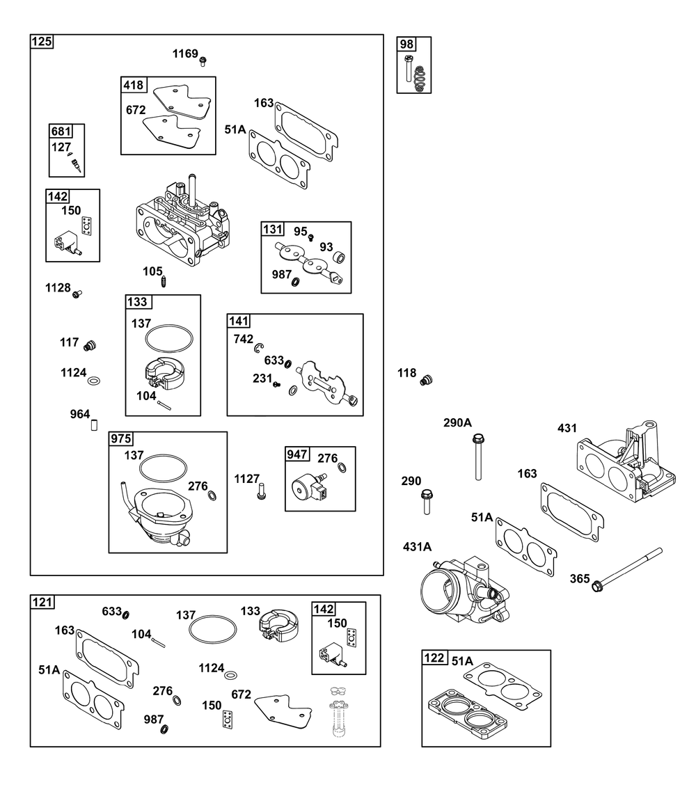 Carburetor Group Diagram and Parts List for 540477-0129-B5 400000 - 699999 Briggs and Stratton Engine